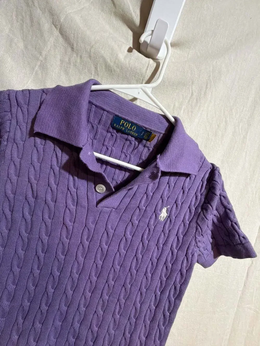 Polo Ralph Lauren Purple Cable-Knit Short Sleeve Polo Shirt